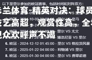 精英对决：球员技艺高超，观赏性高，全场观众欢呼声不竭